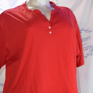 New Directions Intimates "Henley" Style Sleep Top, Red, Sz 3X